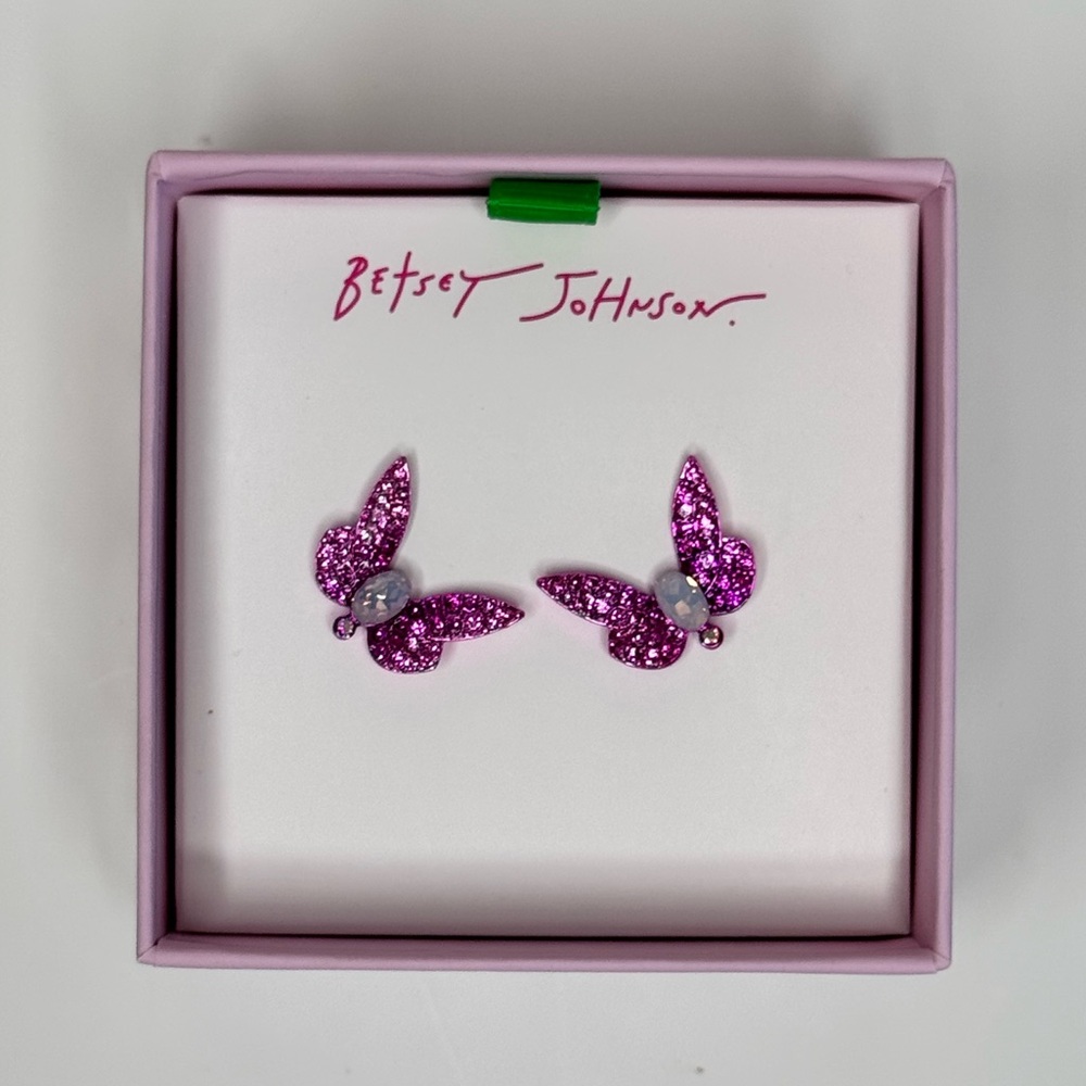 NWT Betsey Johnson Garden Glam Fushia Butterfly Stud Earrings